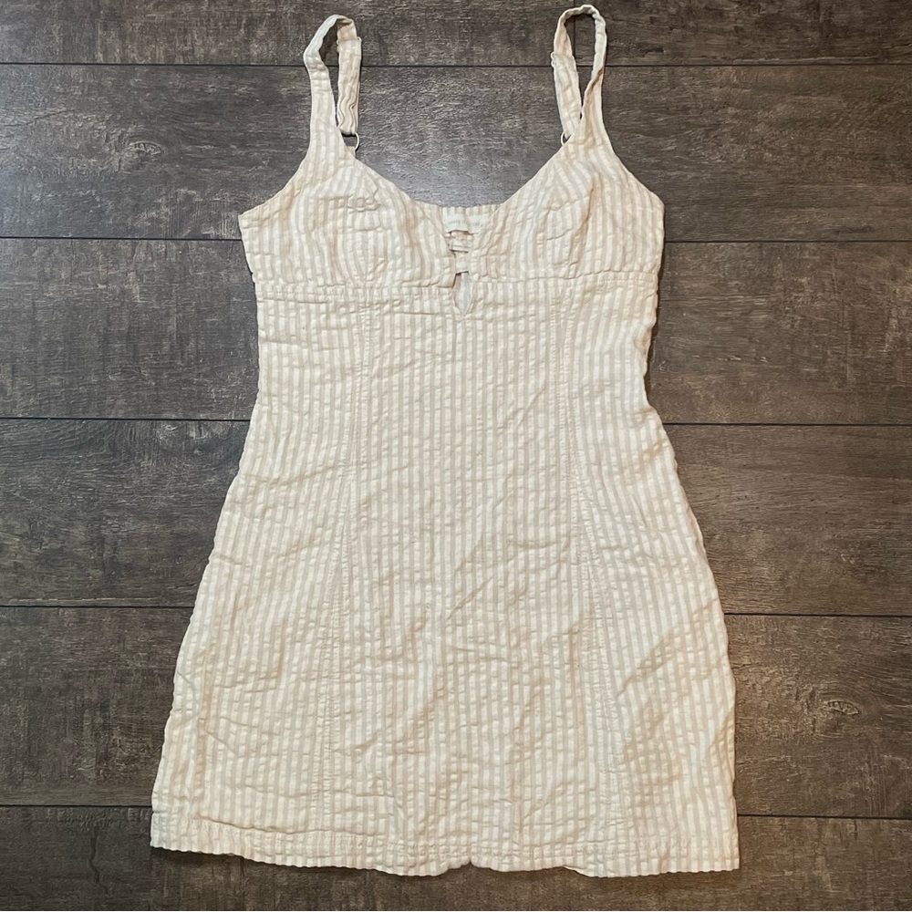Beige Striped Mini Dress